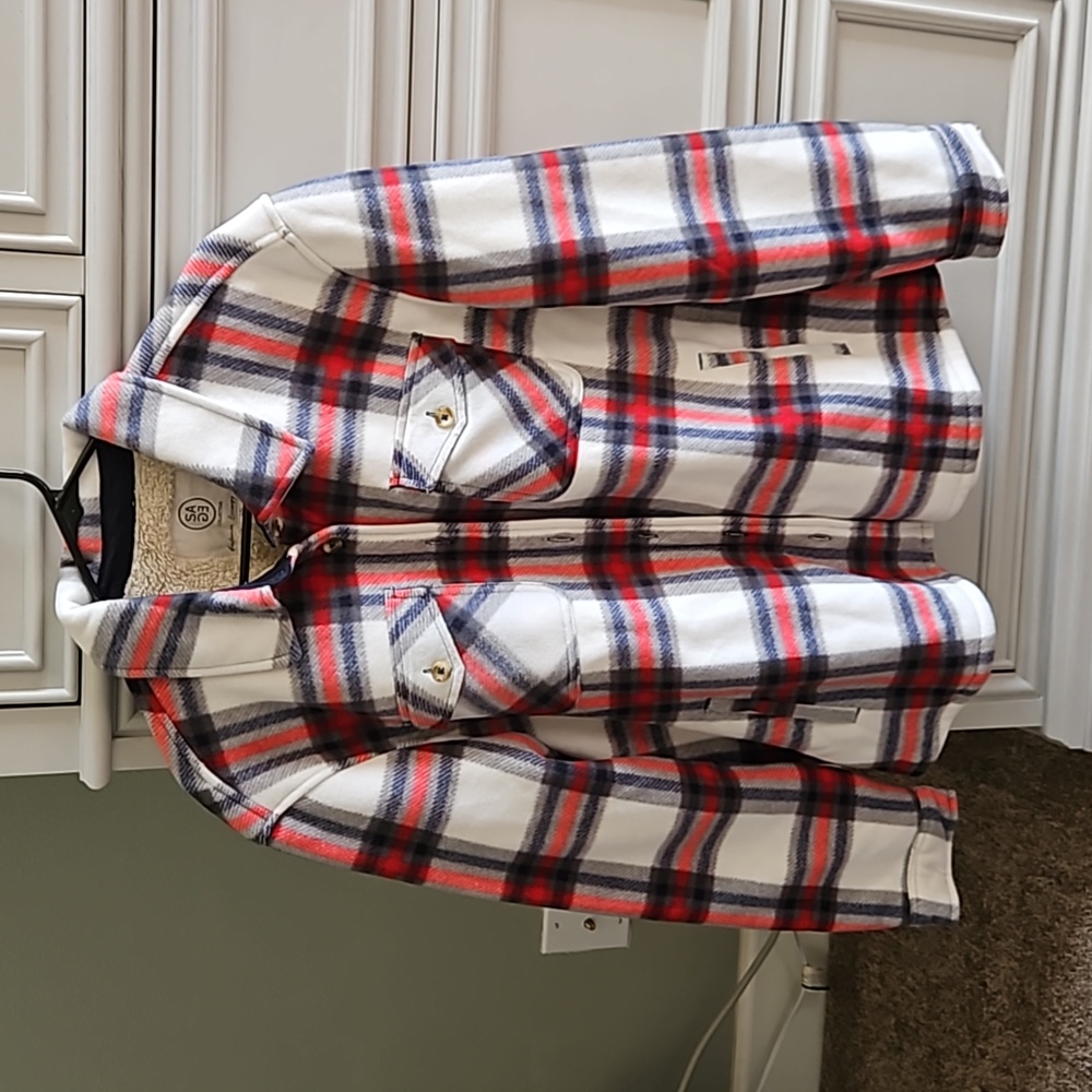 SAGE plaid(dark blue,red&gray) fleece jacket. Large women's